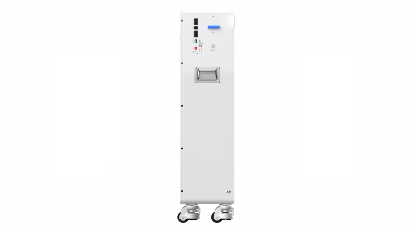 NovaBESS PowerBox side view showing AC outlets and handles